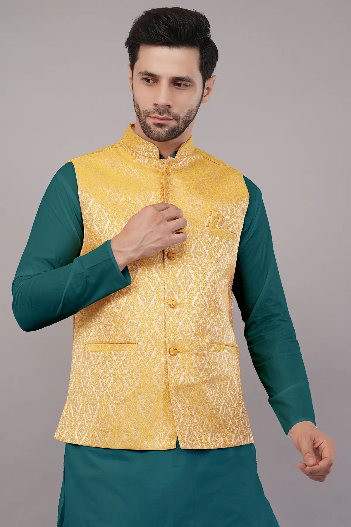 Fasolia Men's Designer Jacquard Nehru Jacket/Waist Coat