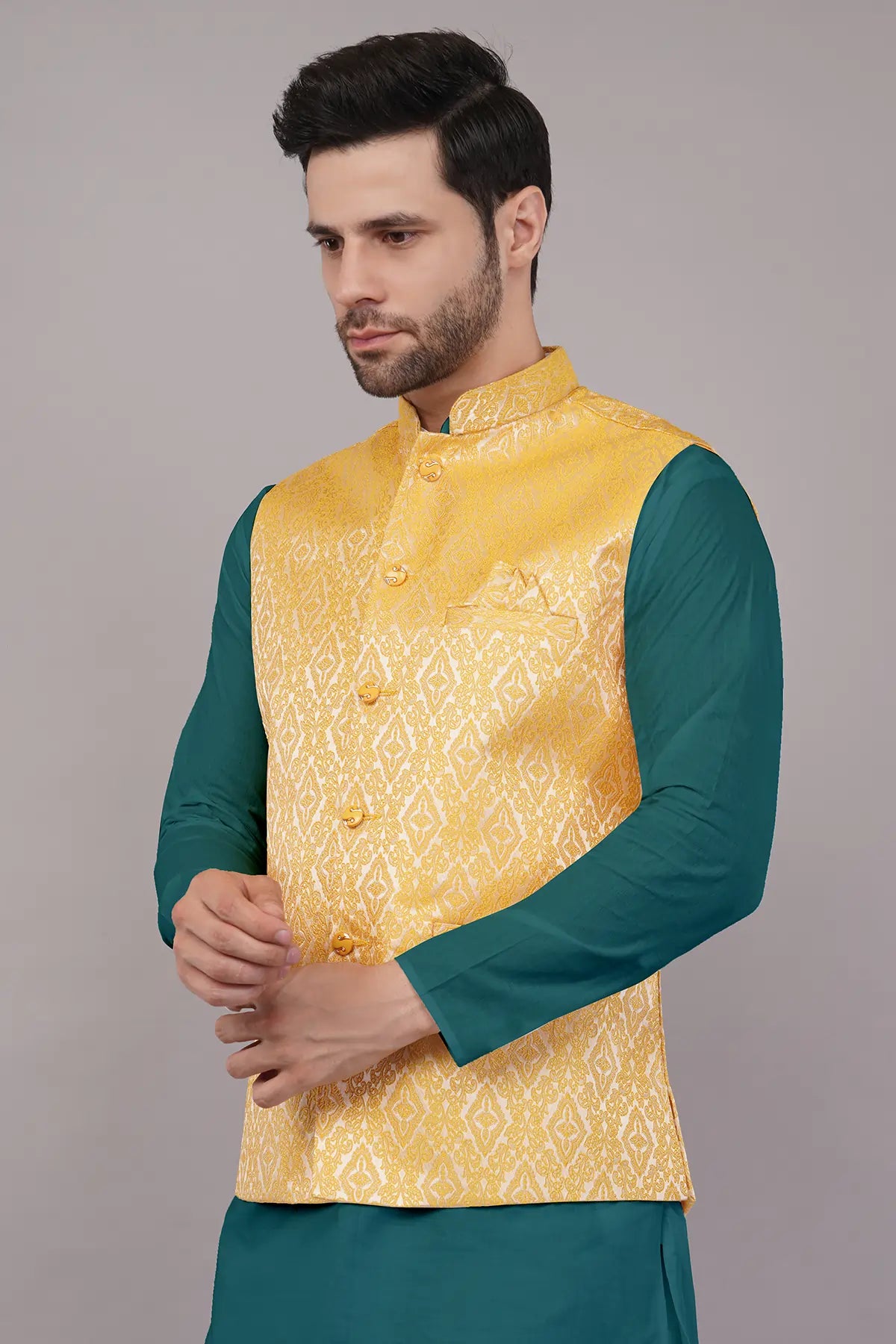 Fasolia Men's Designer Jacquard Nehru Jacket/Waist Coat