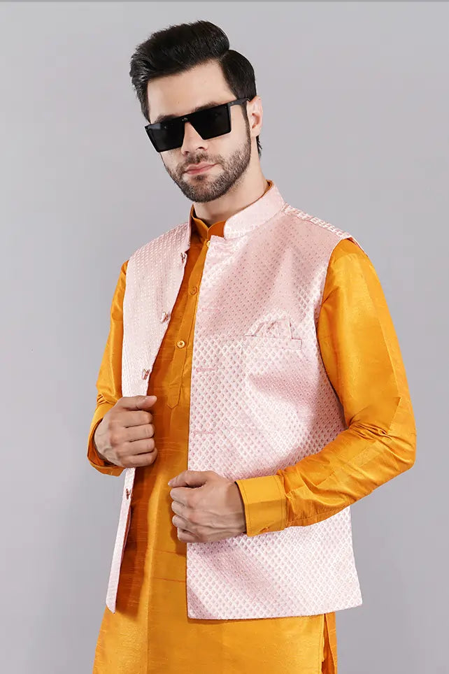 Fasolia Premium Nehru Jacket for Men Royal Silk Blend Wedding Wear |
