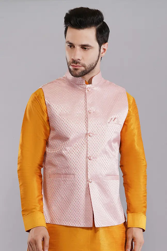 Fasolia Premium Nehru Jacket for Men Royal Silk Blend Wedding Wear |