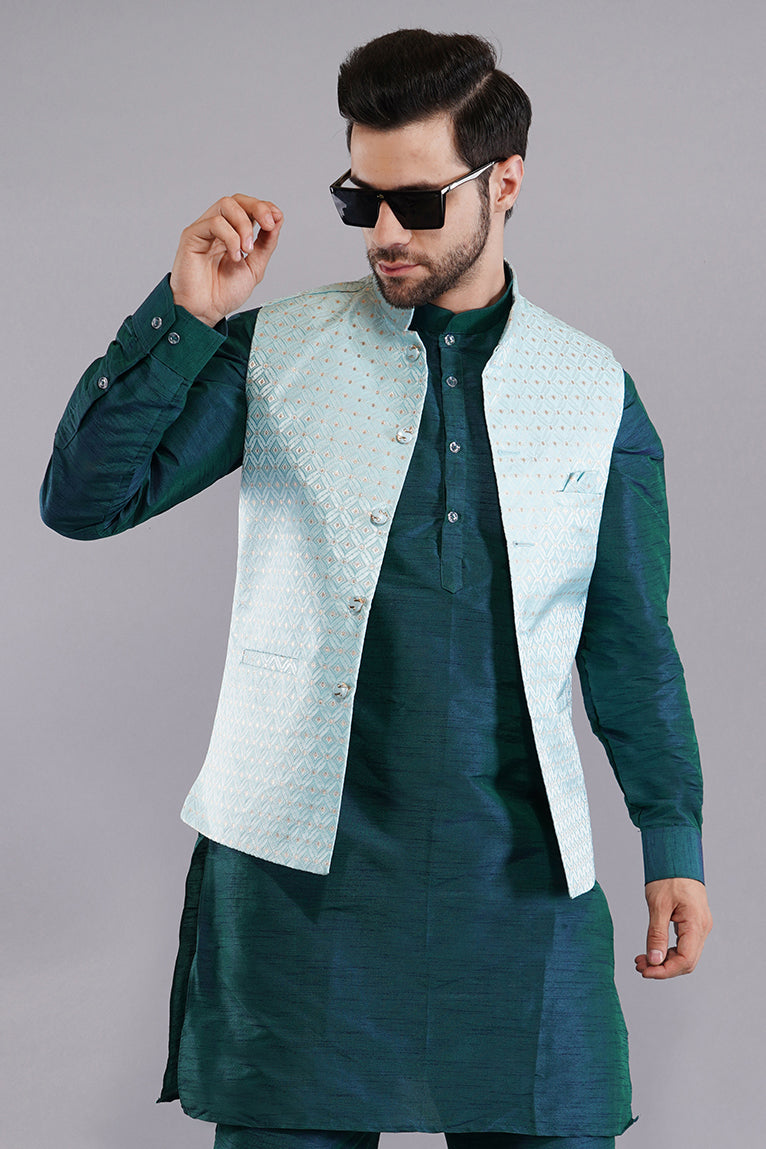 Fasolia Nehru Jacket for Men Royal Silk Blend Wedding