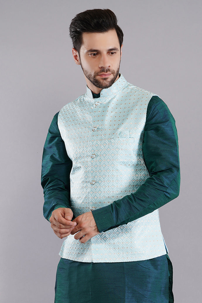 Fasolia Nehru Jacket for Men Royal Silk Blend Wedding