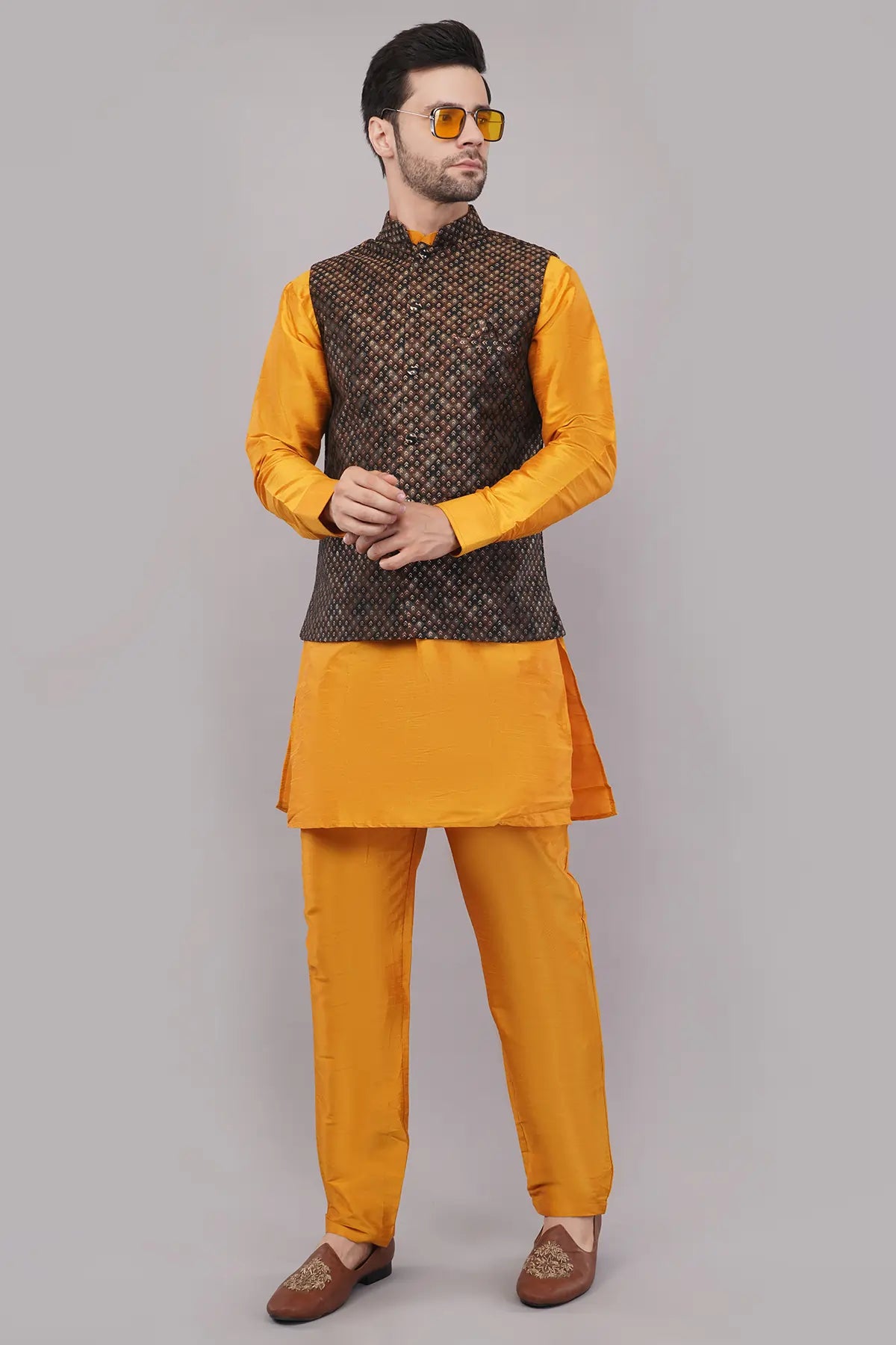 Fasolia Partywear Ethnic Jacket For Men Jacquard