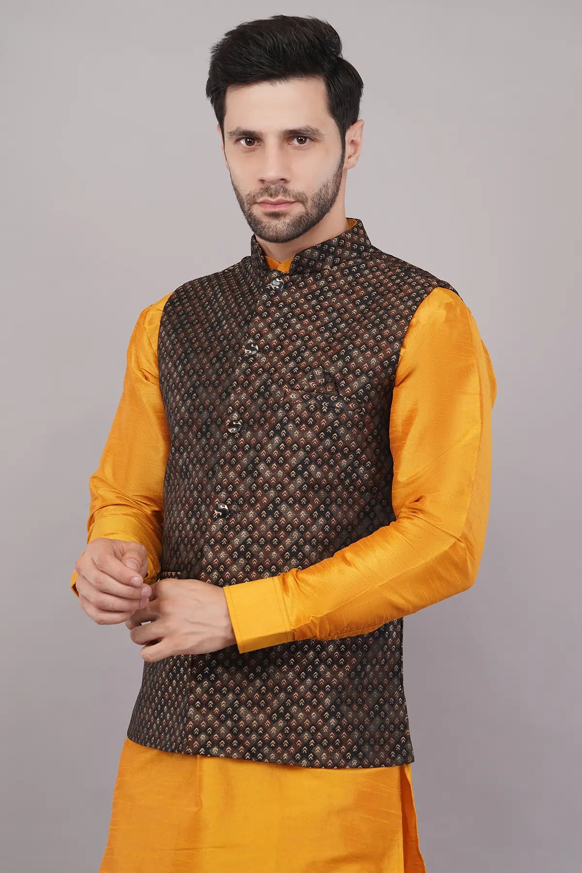Fasolia Partywear Ethnic Jacket For Men Jacquard