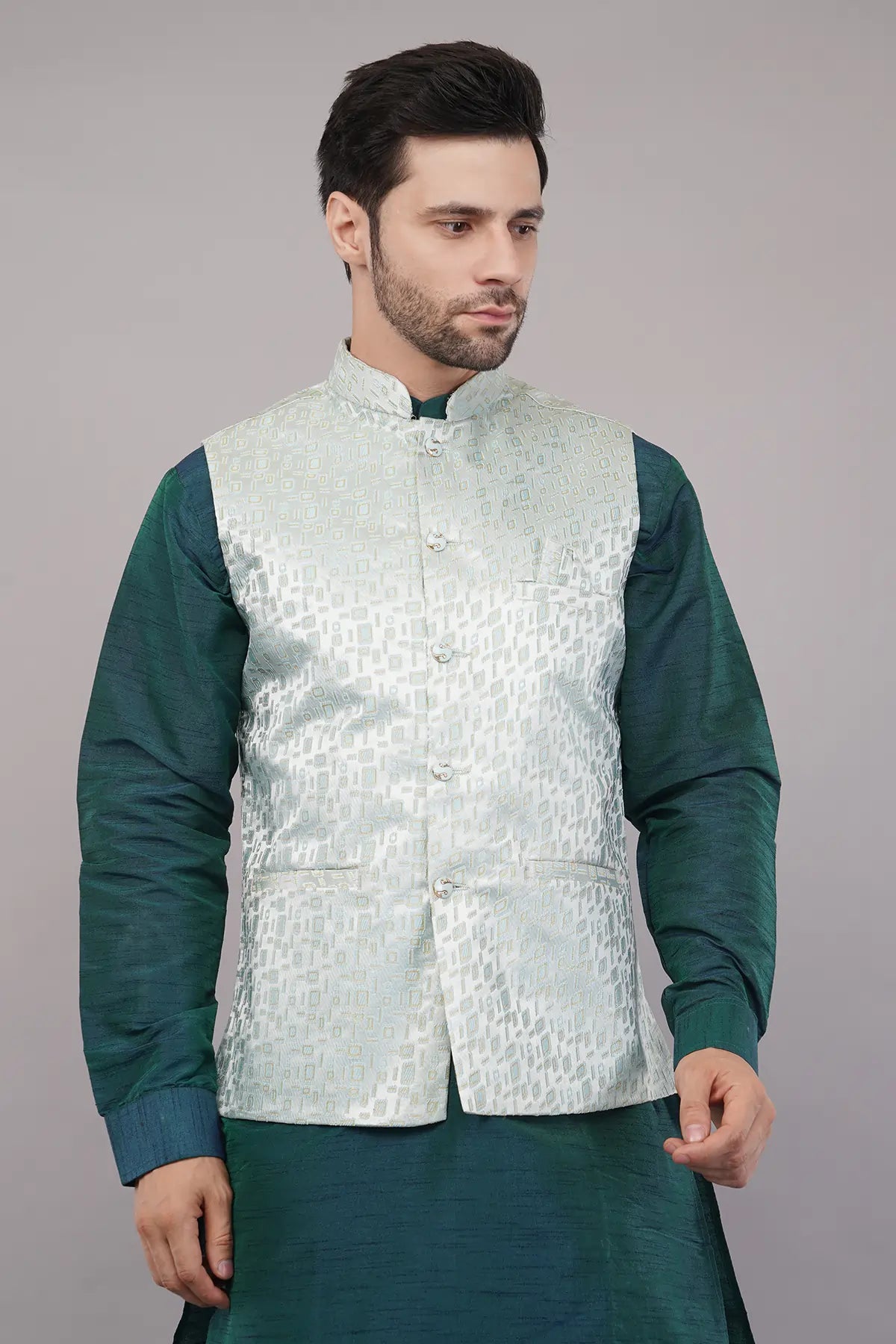 Fasolia Partywear Nehru Jacket For Men| Waistcoat for Occasion Jacquard