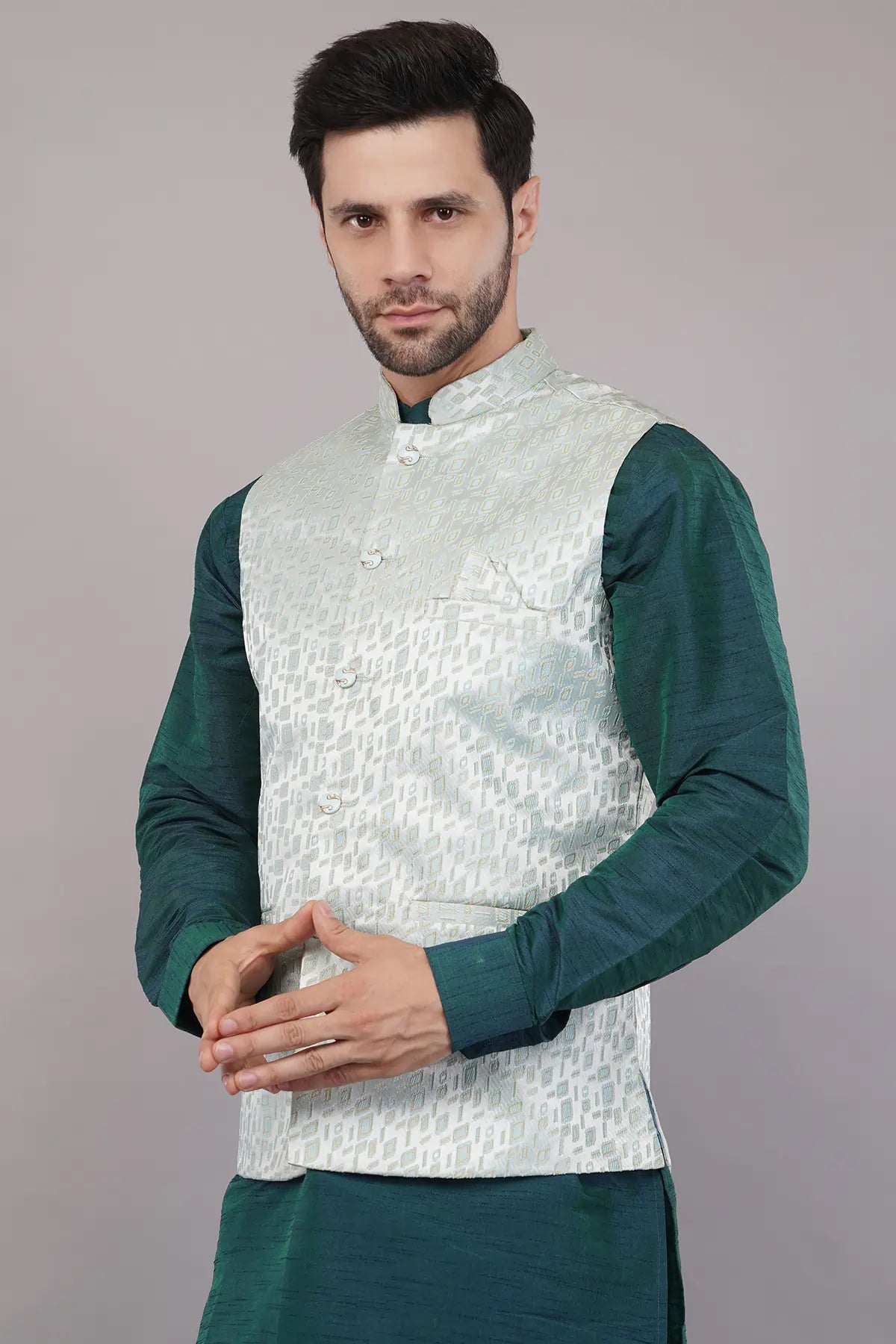 Fasolia Partywear Nehru Jacket For Men| Waistcoat for Occasion Jacquard