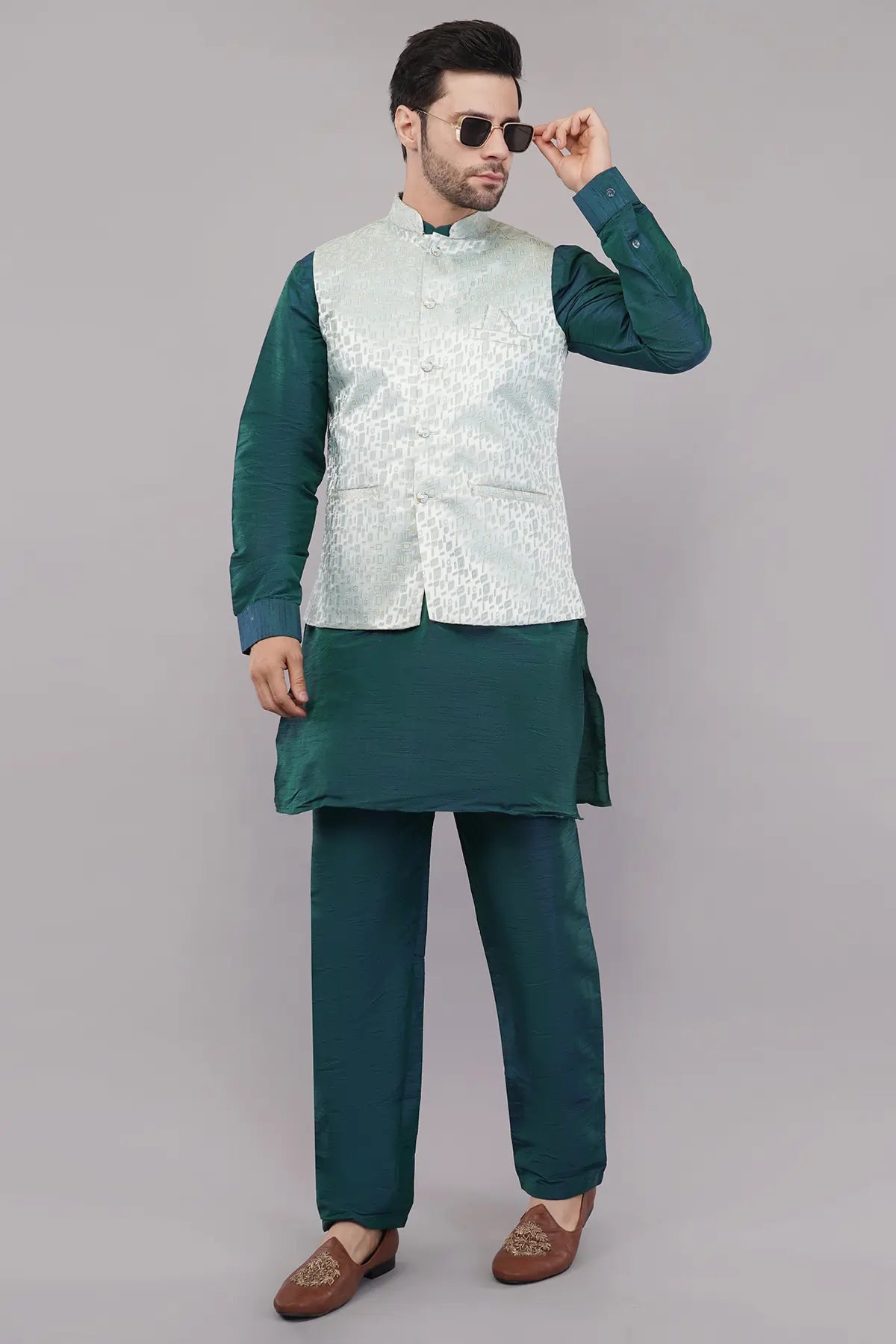 Fasolia Partywear Nehru Jacket For Men| Waistcoat for Occasion Jacquard
