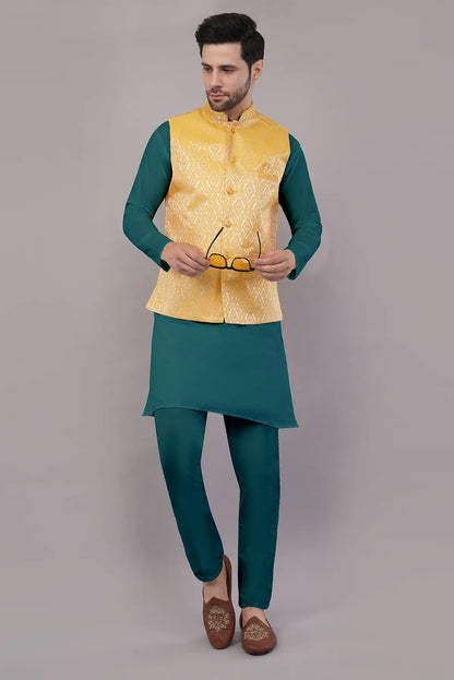 Fasolia Men's Designer Jacquard  Nehru Jacket/Waist Coat
