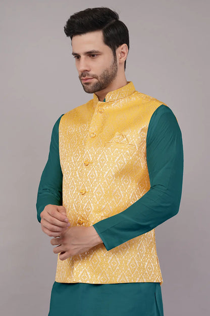 Fasolia Men's Designer Jacquard  Nehru Jacket/Waist Coat